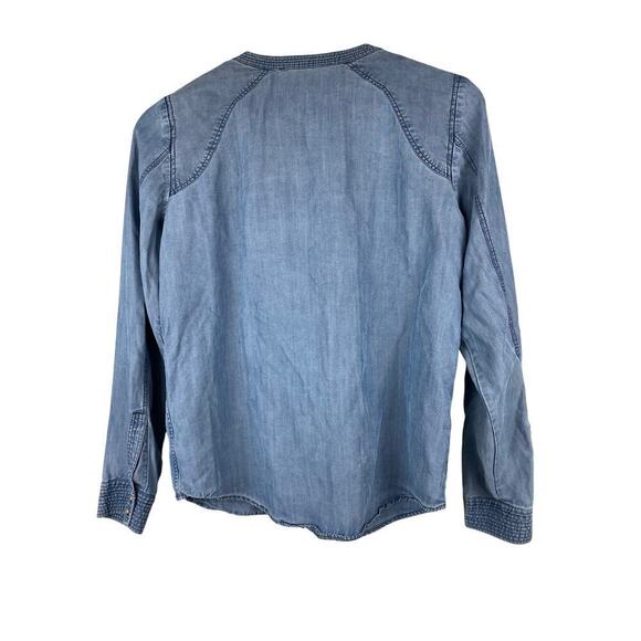Comptoir Des Cotonniers Women's M Blue Lyocell Pearl Snap Front Shirt - Picture 6 of 9